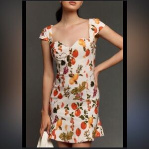 ANTHROPOLOGIE Cecily Fit and Flare Fruit Print Sweetheart Neck Dress Size M